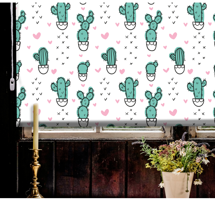 Cactus roller blind with delightful heart design - TenStickers