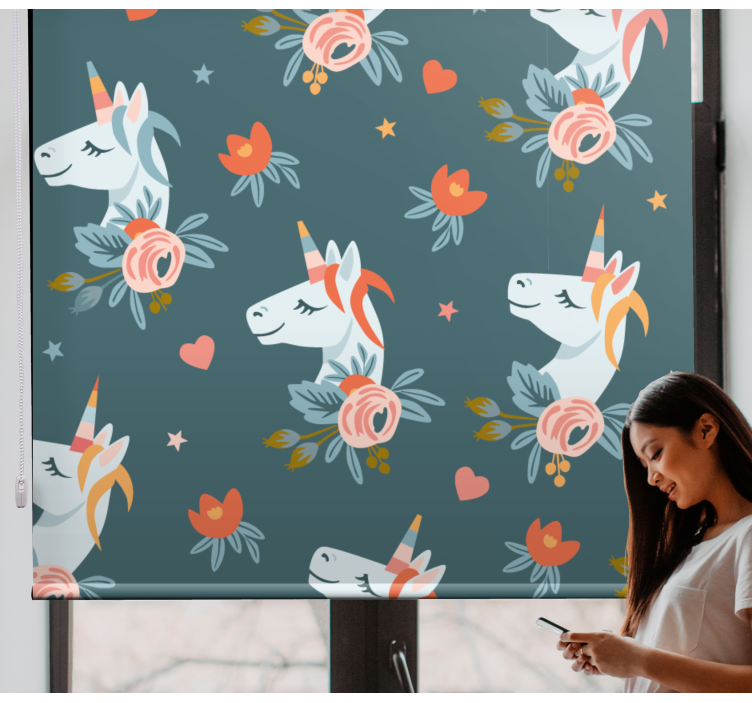 Blue charming unicorns children room roller blind - TenStickers