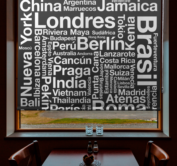 Cities Text roller blind black background - TenStickers