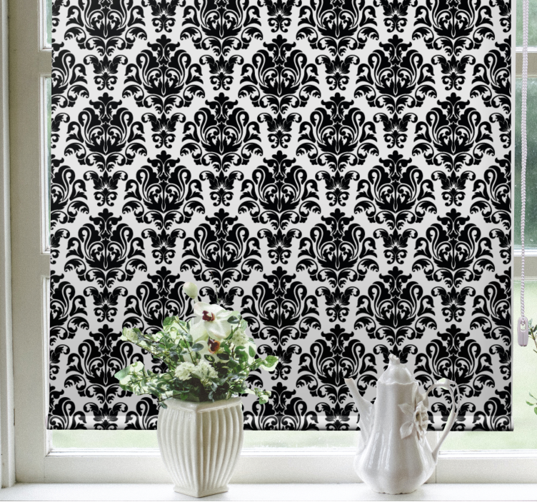 Black and white floral pattern classic roller blind - TenStickers