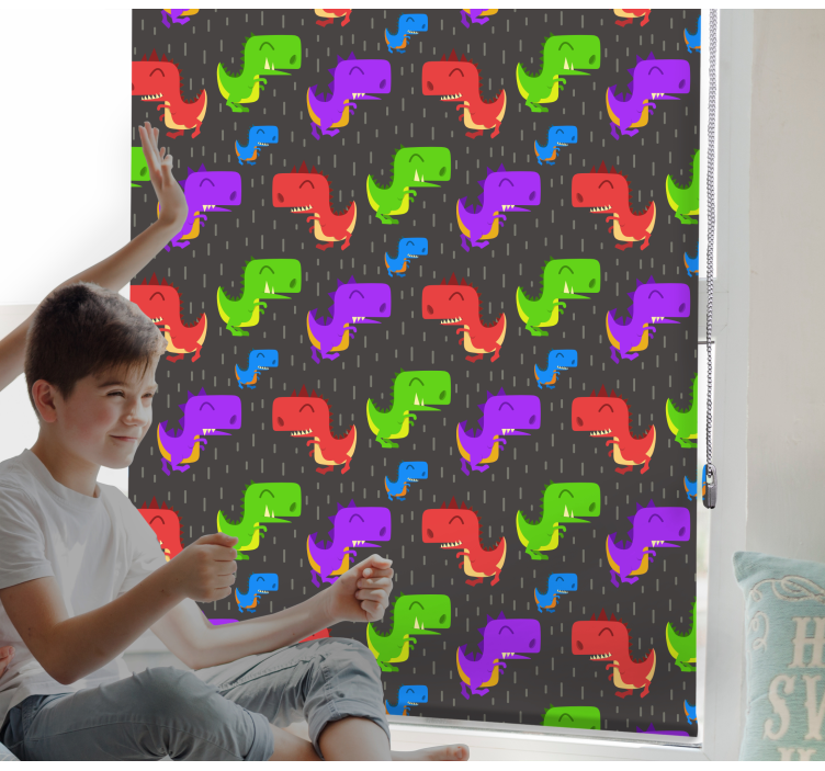 Colorful black patterns dinosaur roller blind - TenStickers