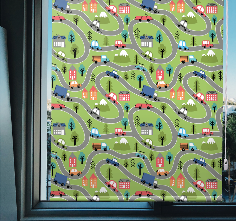 Colorful vehicle roads children room roller blind - TenStickers