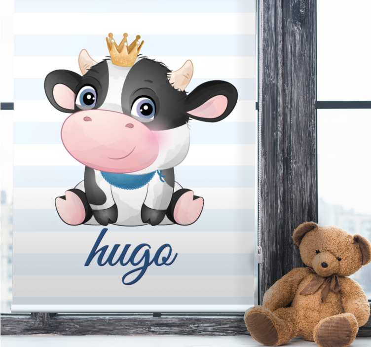 Crowned cow with name children room roller blind - TenStickers