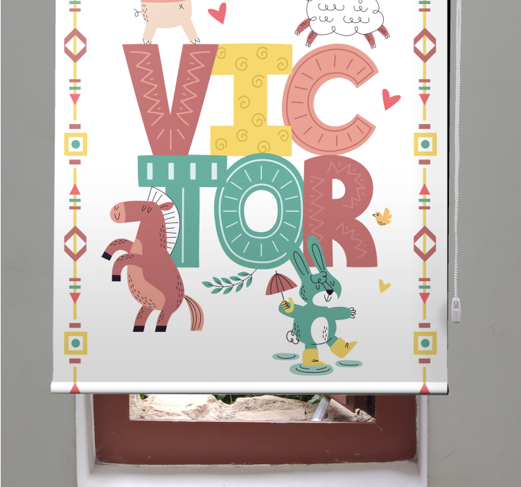 Boho animals with name children room roller blind - TenStickers