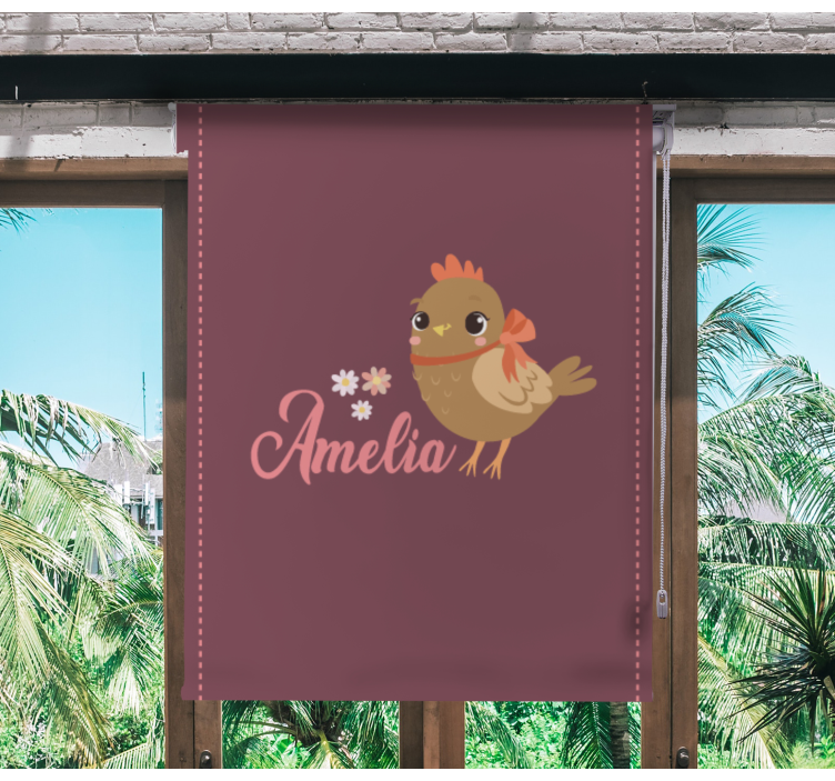 Baby chick with flowers and name animal roller blind - TenStickers