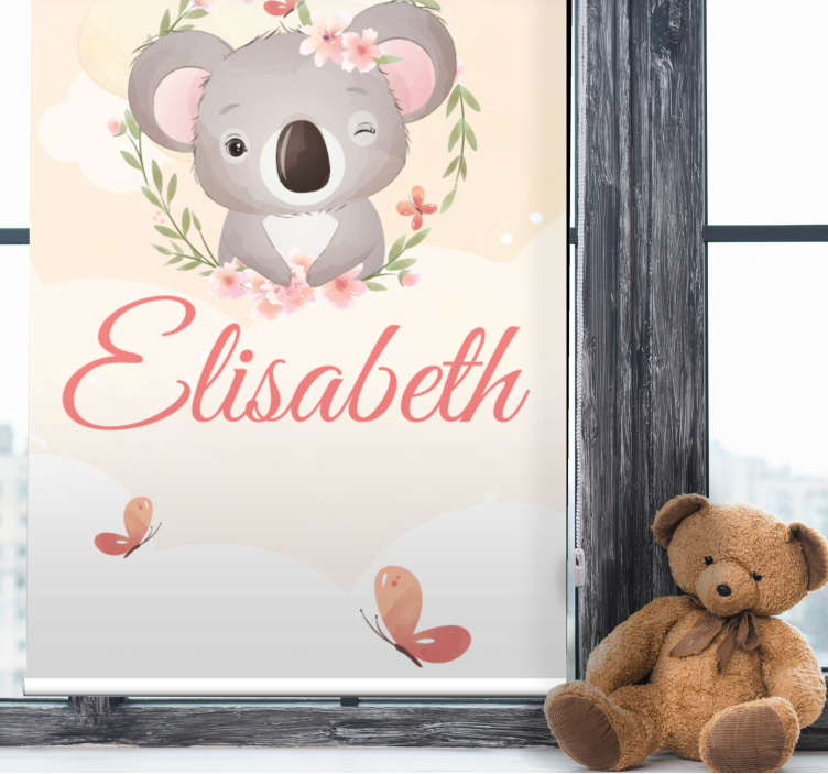 Baby koala with name children room roller blind - TenStickers