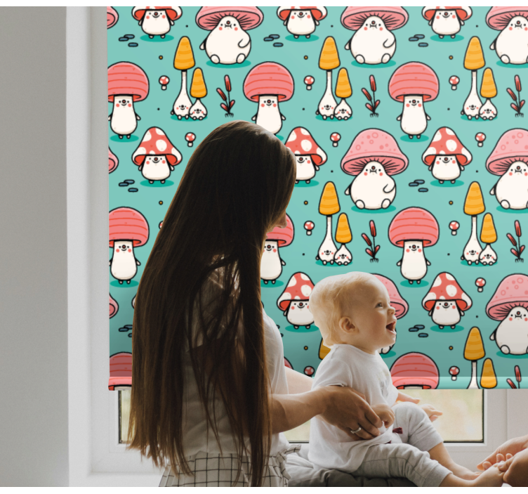 Baby mushroom characters children room roller blind - TenStickers