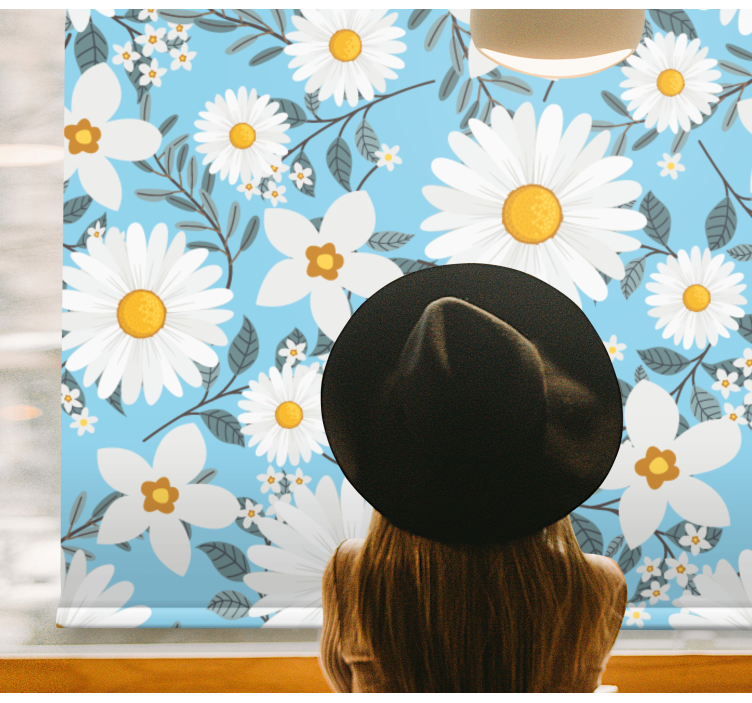 Daisy flowers pattern blue background blind - TenStickers