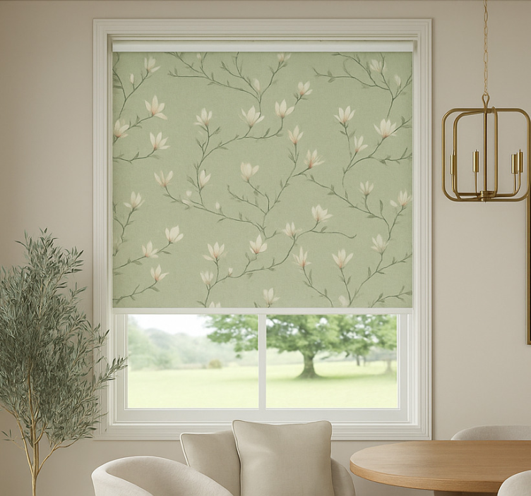Dining room roller blind olive tone blooming branches - TenStickers