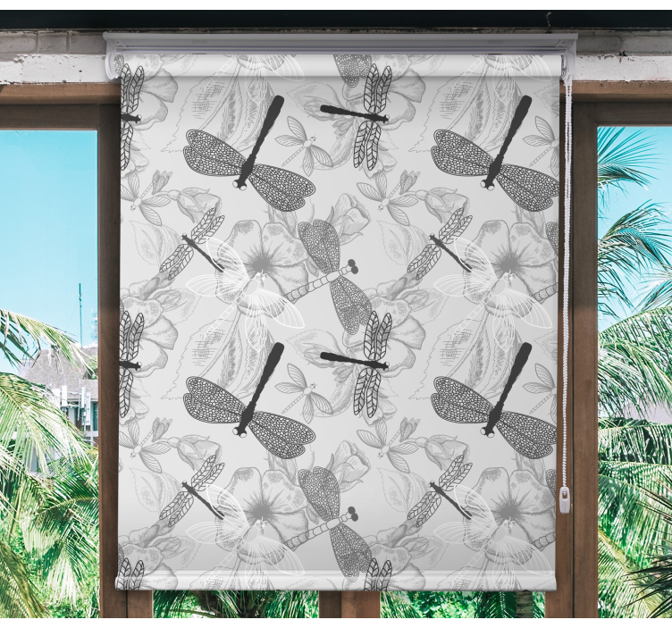 Dragonflies and flowers flowers and plants roller blind - TenStickers