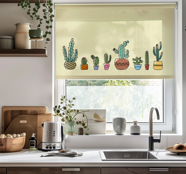 Drawn style cactus roller blind - TenStickers