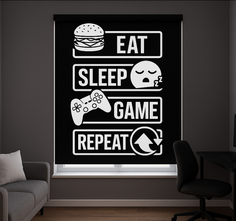 Eat sleep game repeat geek roller blind - TenStickers
