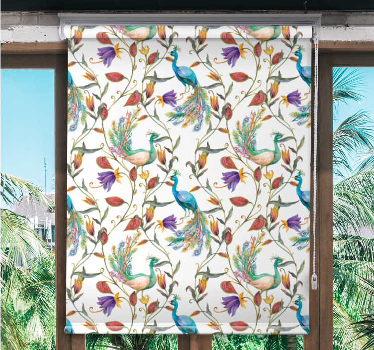Elegant Peacock Floral flowers and plants roller blind - TenStickers