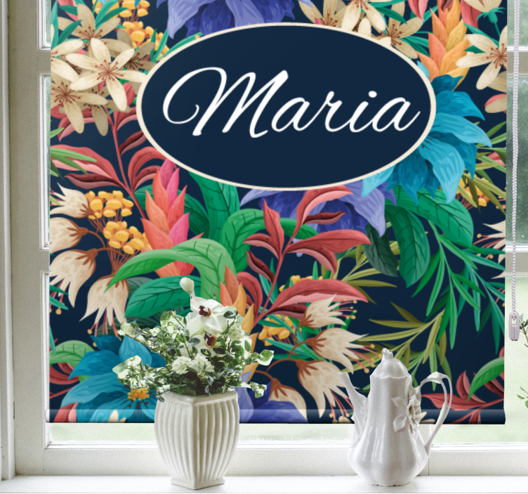 Floral Name Personalization flowers and plants roller blind - TenStickers