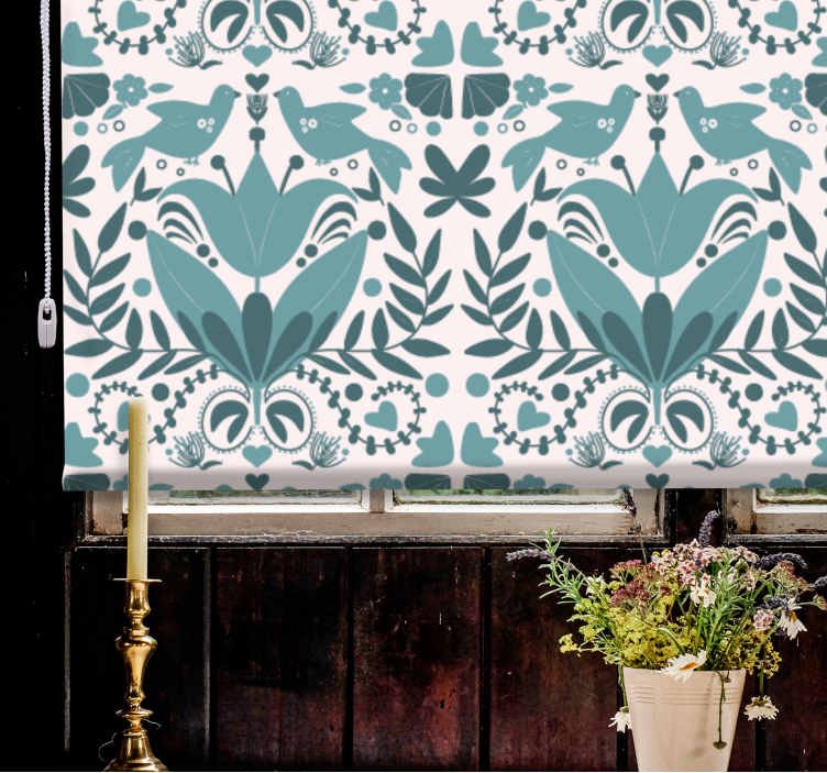 Pattern with Birds flowers and plants roller blind - TenStickers