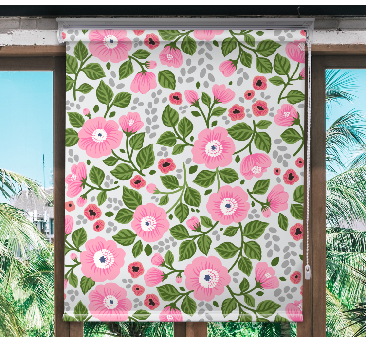Pink blooms garden flowers and plants roller blind - TenStickers