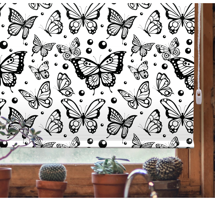 Fluttering black and white butterfly roller blind - TenStickers