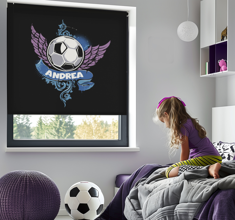 Flying ball with name soccer window blind - TenStickers