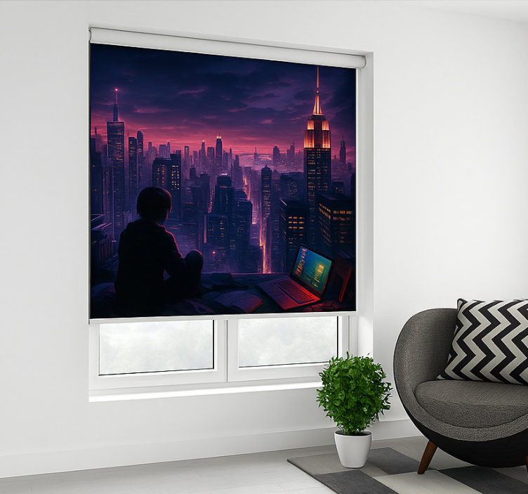 Futuristic skyscaper gamer view  geek roller blind - TenStickers
