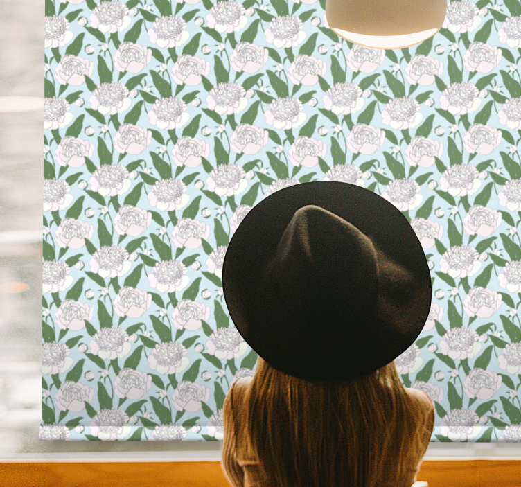 White peony pattern flowers and plants roller blind - TenStickers