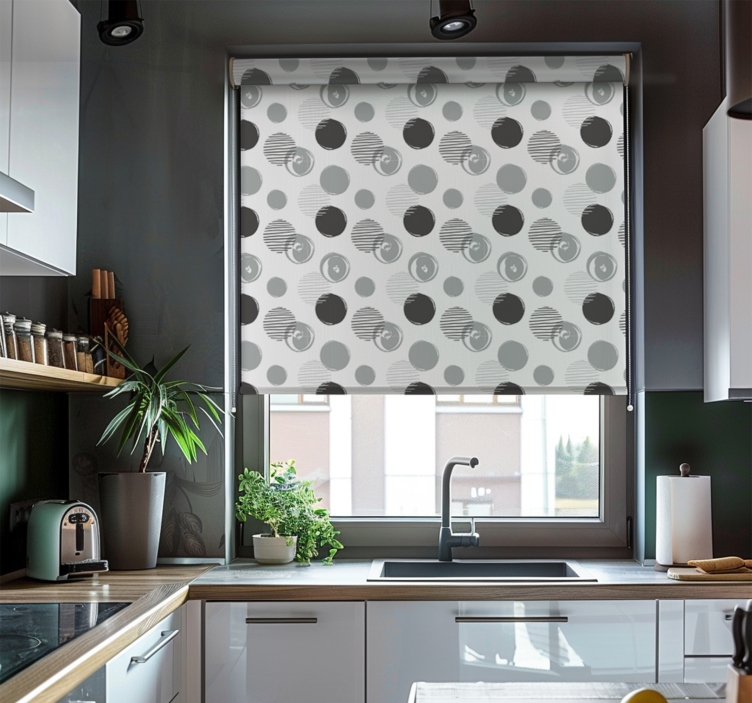 Gray circles pattern kitchen roller blind - TenStickers
