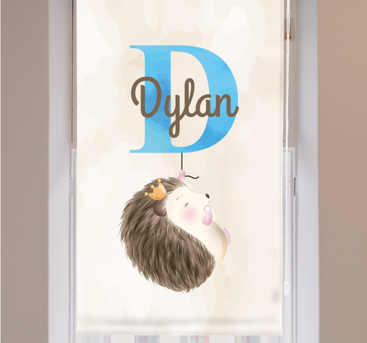 Hedgehog with initial and name children room roller blind - TenStickers