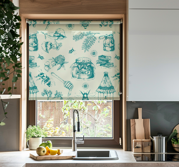 Honey turquoise pattern kitchen roller blind - TenStickers