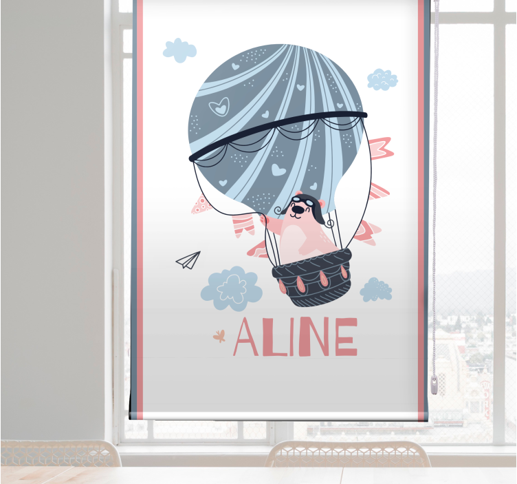 Hot airballoon with bear and name children room roller blind - TenStickers