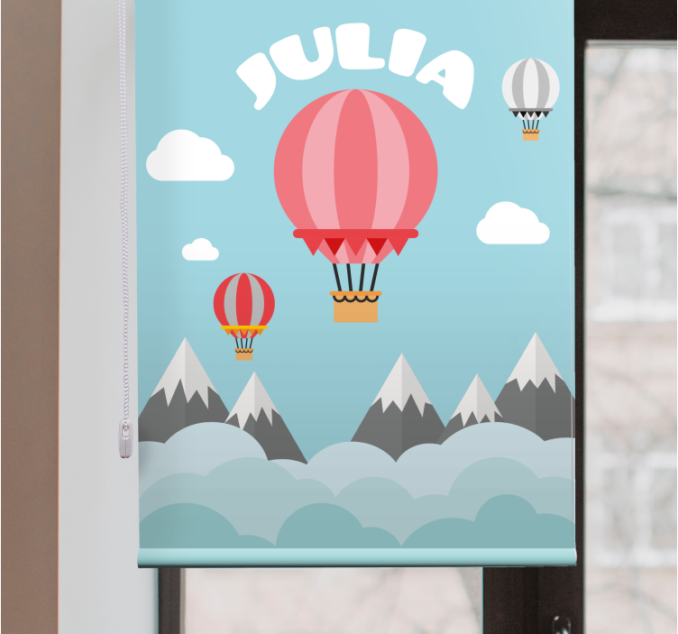 Hot air balloons with name children room roller blind - TenStickers