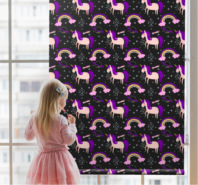Children room roller blind with pink unicorns and arches - TenStickers