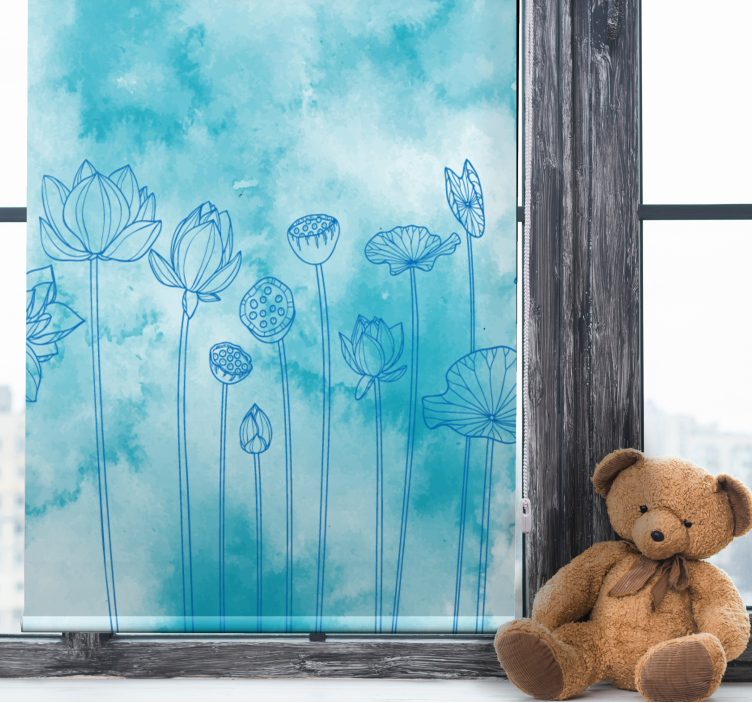 Lotus Blue Pattern flowers and plants roller blind - TenStickers