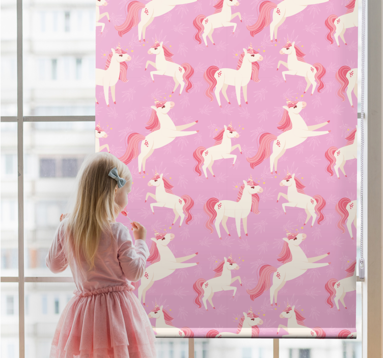 Pink unicorn fantasy children room roller blind - TenStickers