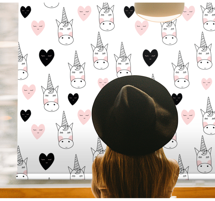 Minimalist unicorn hearts children room roller blind - TenStickers