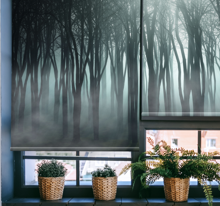 Misty Forest Silhouette tree roller blind - TenStickers