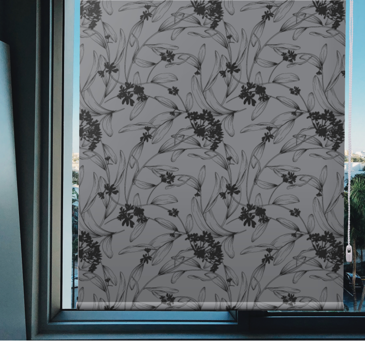 Monochrome Floral Design flowers and plants roller blind - TenStickers