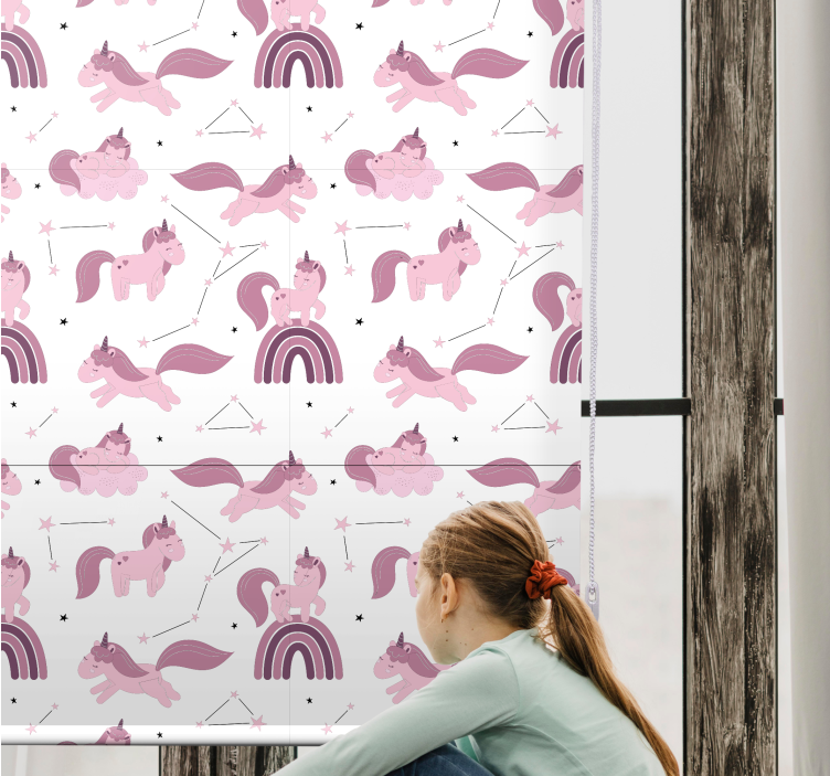 Pink unicorns and arches children room roller blind - TenStickers