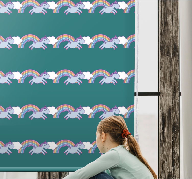 Running unicorns and rainbows children room roller blind - TenStickers