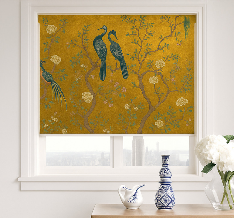Ornate golden Chinoiserie living room roller blind - TenStickers