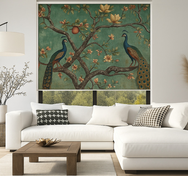 Ornate peacock tapestry living room roller blind - TenStickers