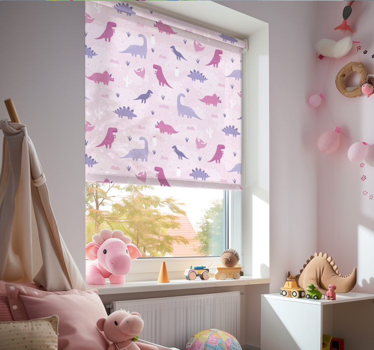 Pink background dinosaur roller blind - TenStickers