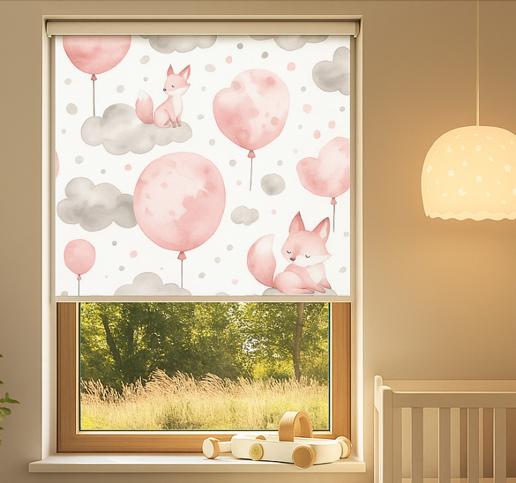 Pastel balloons and clouds children room roller blind - TenStickers