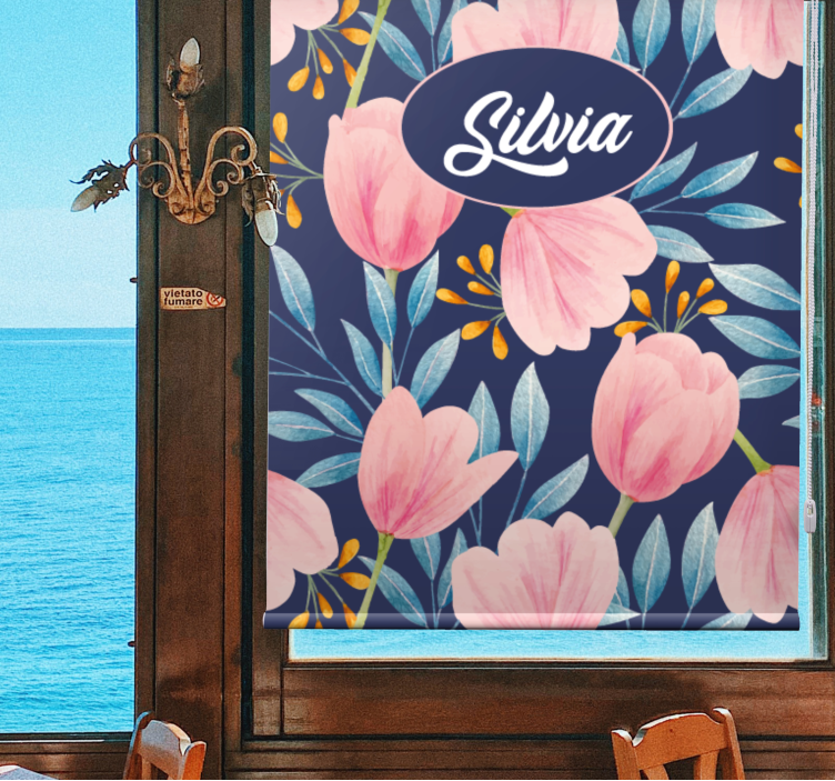 Pink Floral Design flowers and plants roller blind - TenStickers