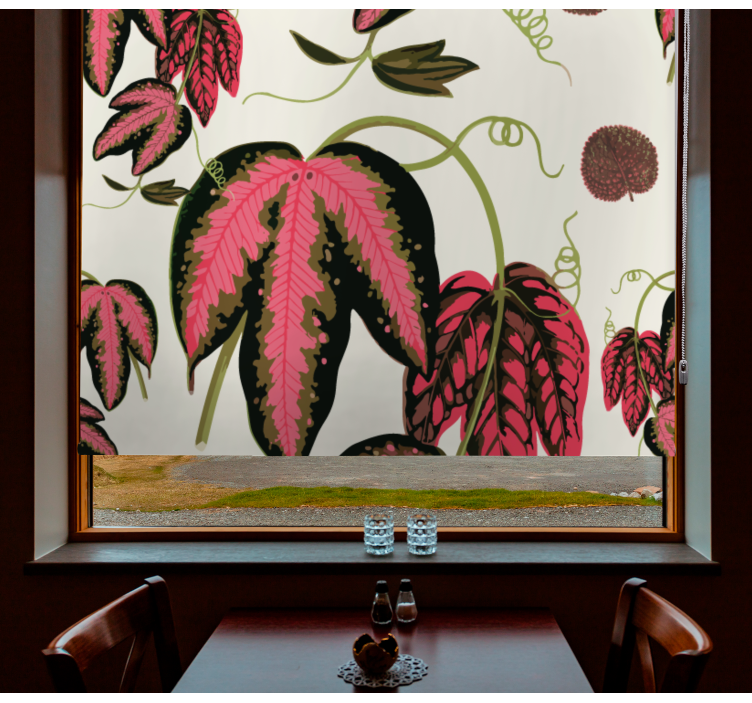 Pink leaf patterns flowers and plants roller blind - TenStickers