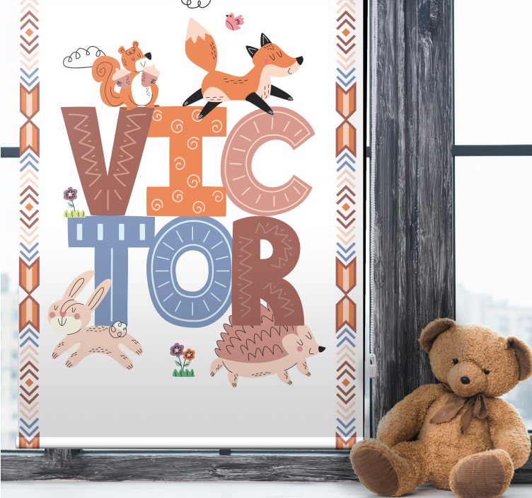 Forest animals with name children room roller blind - TenStickers