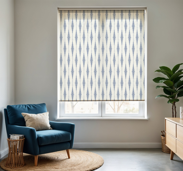 "Rabaul Ikat" blue and beige living room roller blind - TenStickers