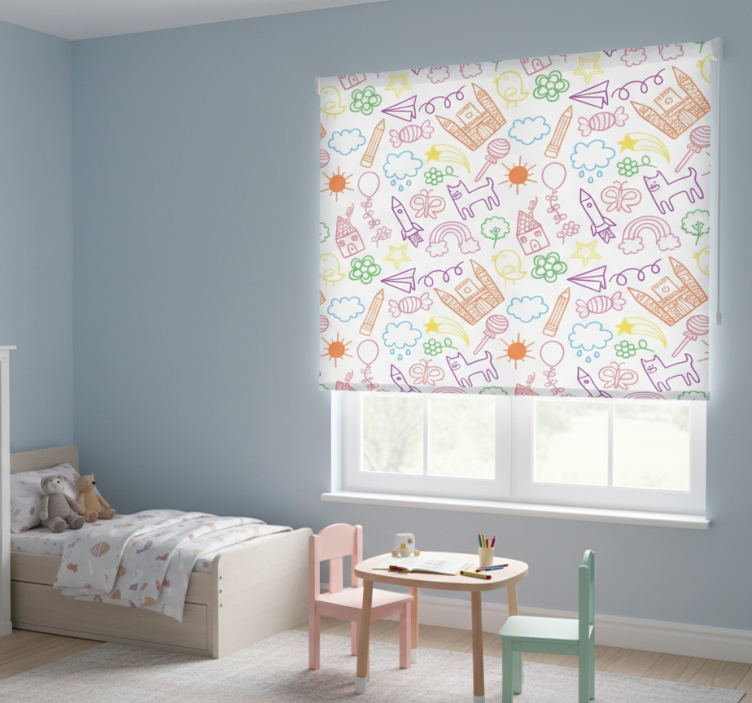 Scandinavian roller blind playful doodle design - TenStickers