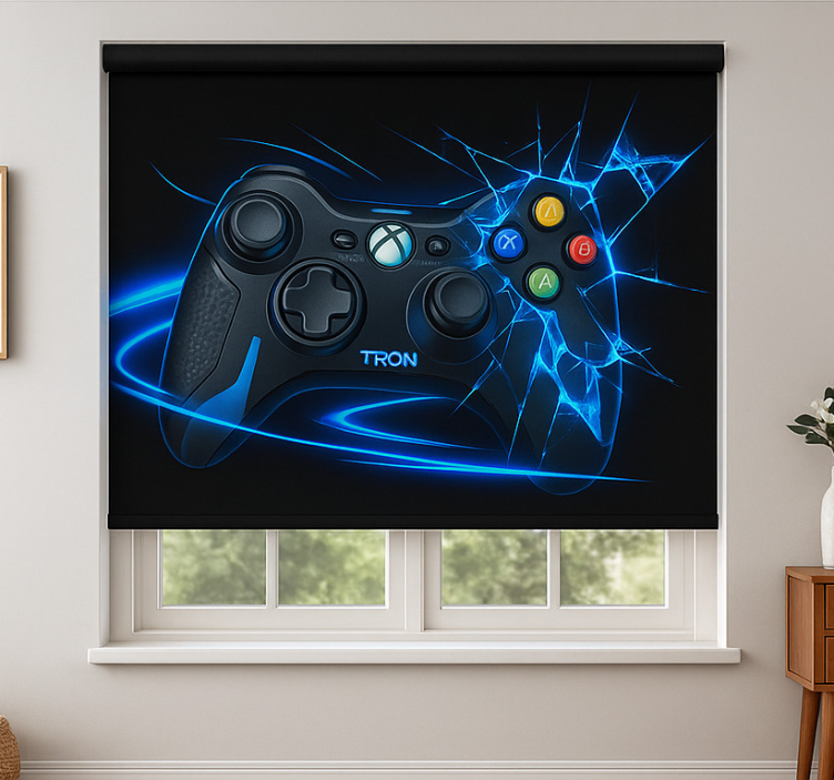 Shattered neon blue controller  geek roller blind - TenStickers