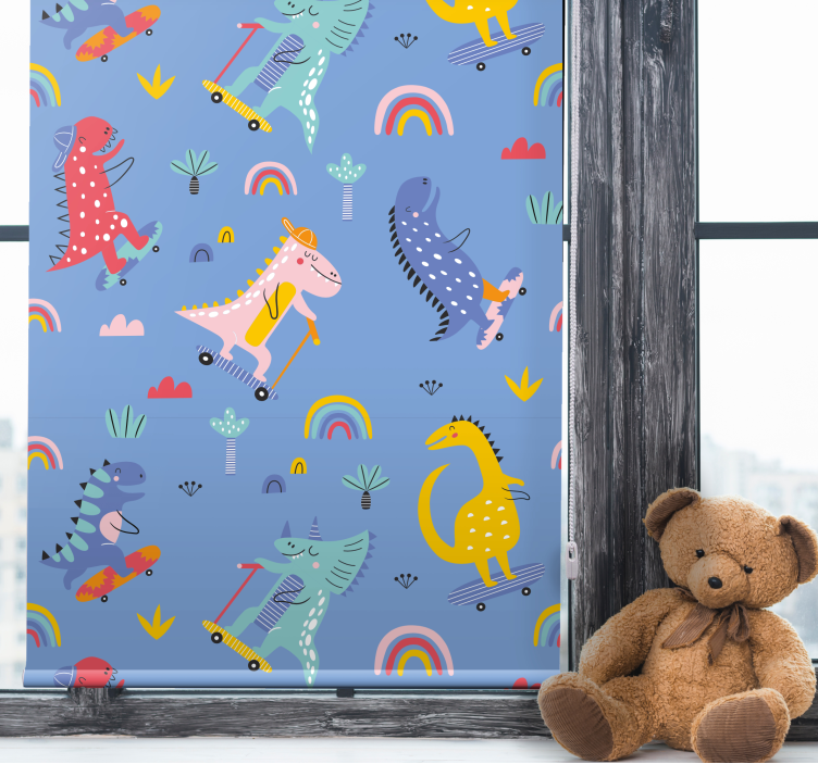 Skateboarding scene dinosaur roller blind - TenStickers