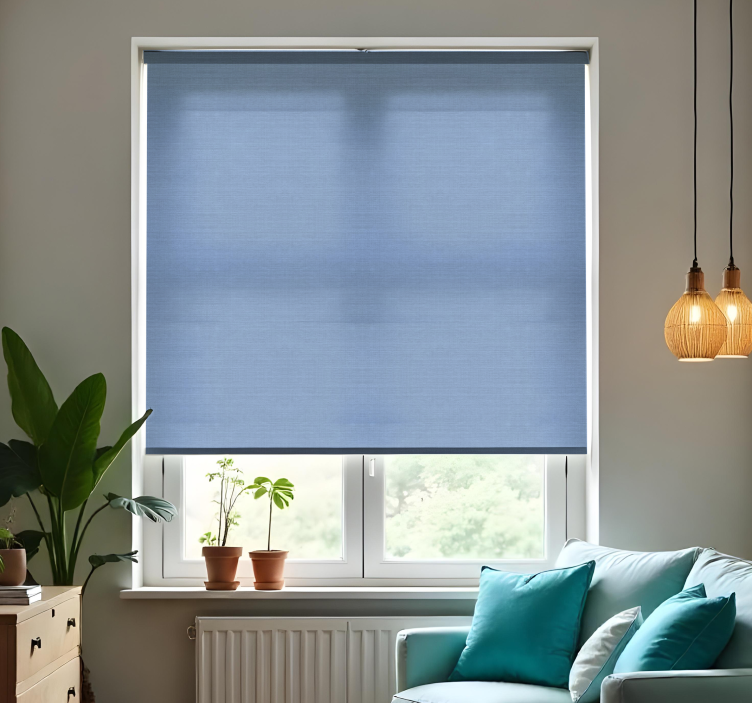 Thin blue jute motif living room roller blind - TenStickers