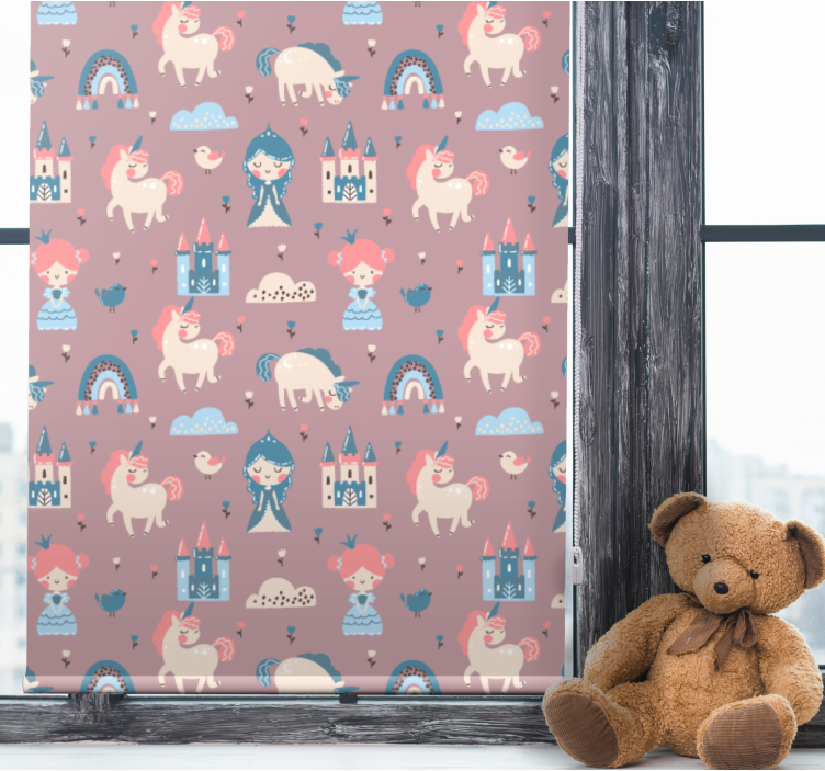 Unicorns and castles children room roller blind - TenStickers
